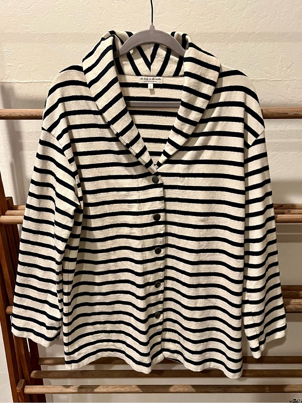 The Lady and the Sailor Snap Cardi- Natural Cream & Navy